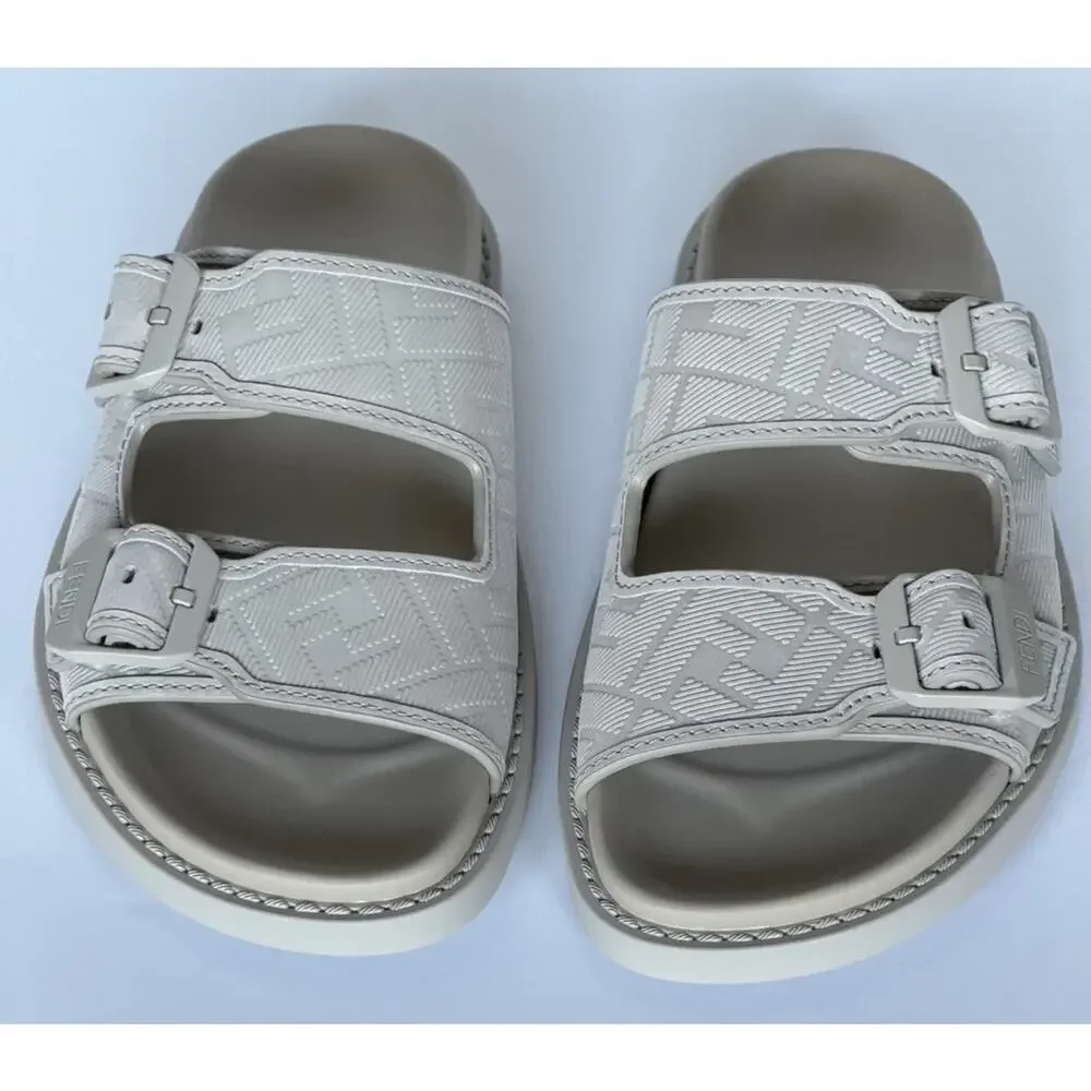 Fendi Men's FF Feel Slide Sandals Beige 8 US/7 UK IT 7X1604 NIB $1050